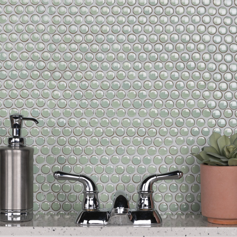 Hudson Penny Round .80" x .80" Porcelain Penny Round Mosaic Wall & Floor Tile, Moss Green