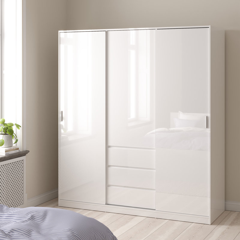 Bonaira 3 Door Manufactured Wood Wardrobe, White High Gloss