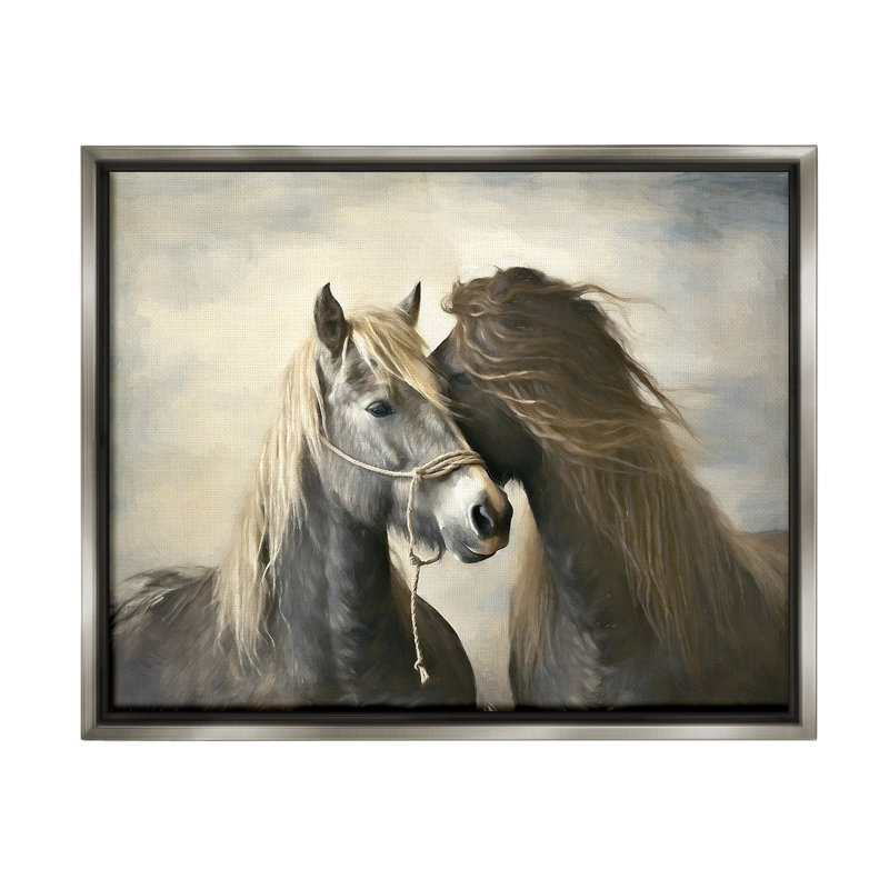 «Traditional Hugging Horses» par Ramona Murdock sur, H 25 po x l 31 po, Cadre flottant gris lustré
