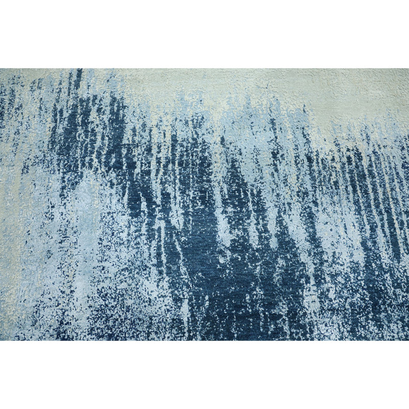 Hand Knotted Abstract Area Rug in Blue/Gray, Rectangle 8' x 10'