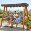 Outsunny 3 Seater Garden Swing Seat with Canopy Side Tray Outdoor Dark Grey