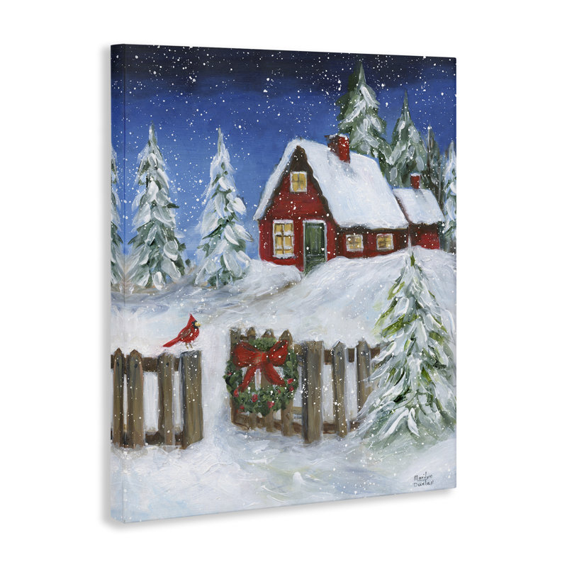 Art traditionnel sur toile, scène traditionnelle d'hiver par Marilyn Dunlap, H 20 po x l 16 po