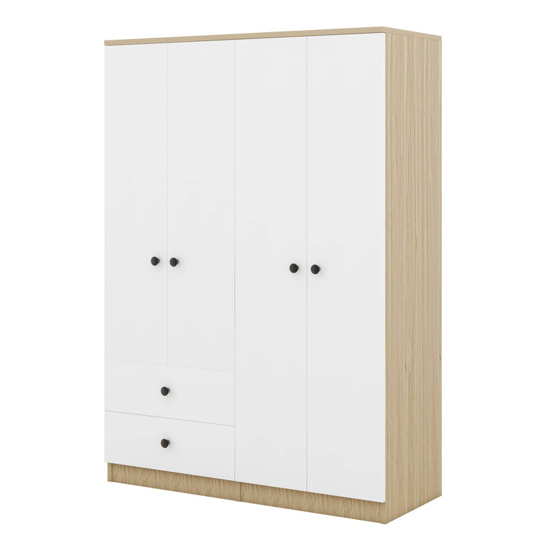 Garde-robe 4 portes avec tiroirs, tablette et tringle