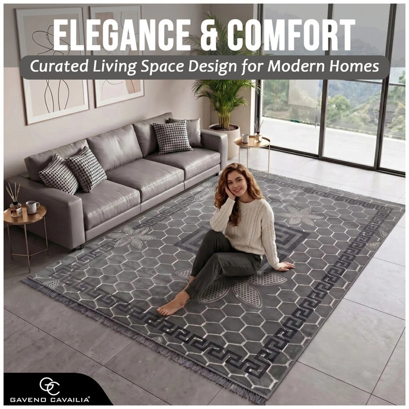 Rectangle Geometric Shapes Washable Area Rug, CHARCOAL, Rectangle 160 x 230 cm