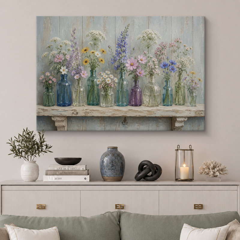 Illustration de tablette de fleurs sauvages, photos de cuisine rustique, impression sur toile giclée sur toile encadrée