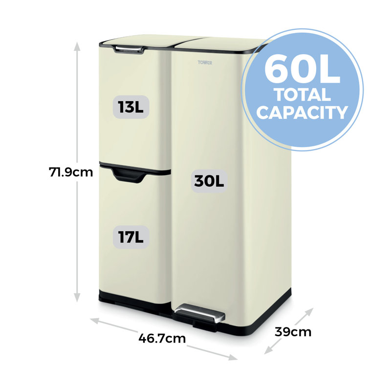 60 Litre Step On Recycling Bin, Cream
