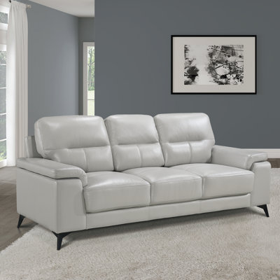 Guluzar 89" Modern & Contemporary Genuine Leather Sofa - Top Grain Leather Seating Surfaces, Modern Exposed Metal Feet by Wrought Studio