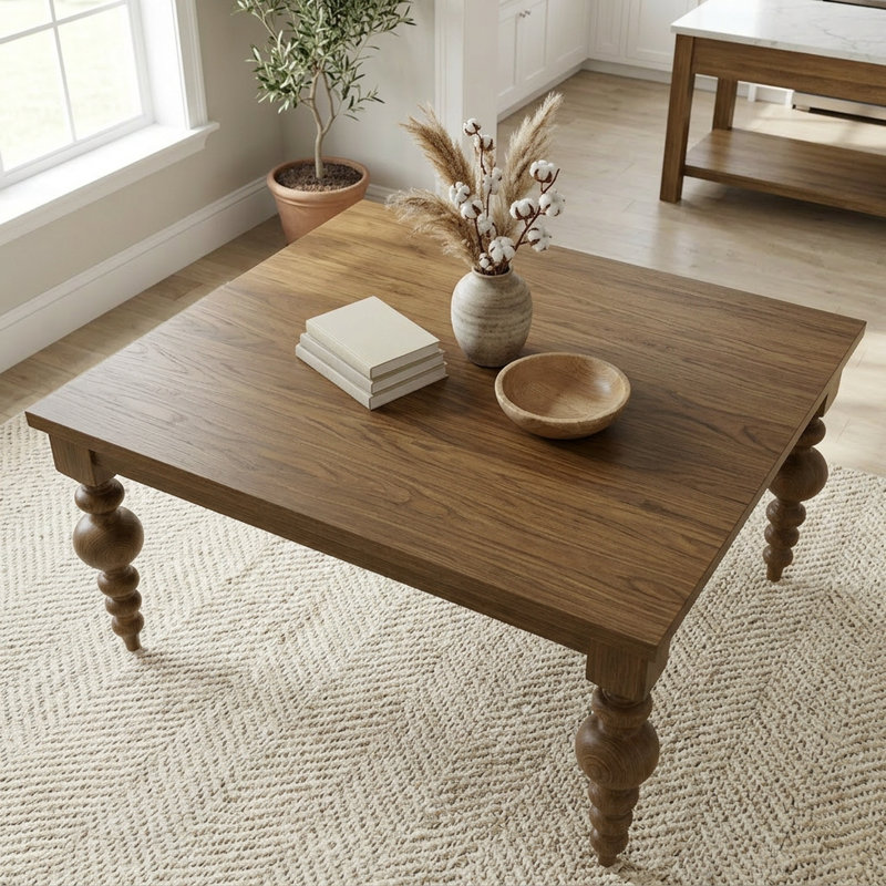 La table de salle à manger Arcadia en chêne à pieds tournés (carrée) - Bois flotté, Bois flotté