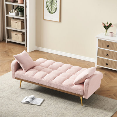Lit rose de 69 pouces avec fonction réglable à trois vitesses pour petit salon, tissu, structure en bois massif et artificielle amovible, 2 sièges, rembourrage en mousse, matériau de conception moderne, convertible,