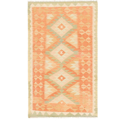 Tapis de zone en laine brun/vert/brun clair 2 pi 6 po x 4 pi 2 po one-of-kind-noué la main Elland