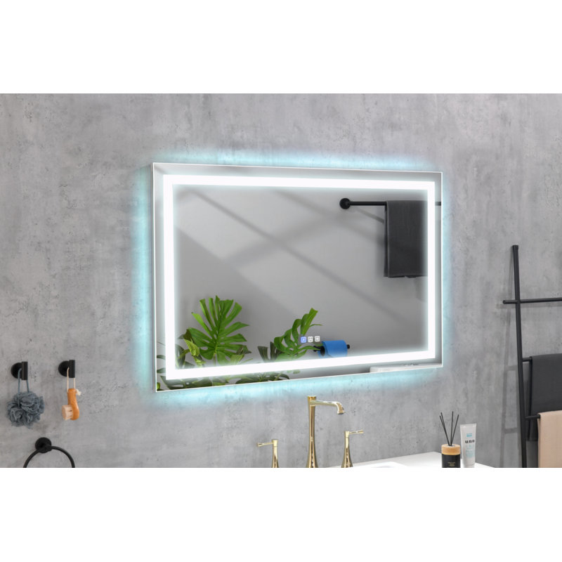 Miroir mural de salle de bain Kahle, 36 po x 60 po, Argent argent, Rectangulaire