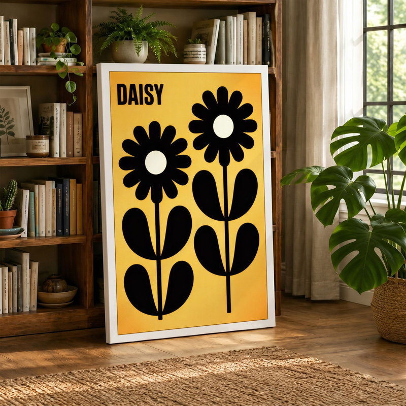 Daisy Study Mid-Century - Wrapped Canvas, 36x24 - 91.4 x 61.0 cm, Taupe Border