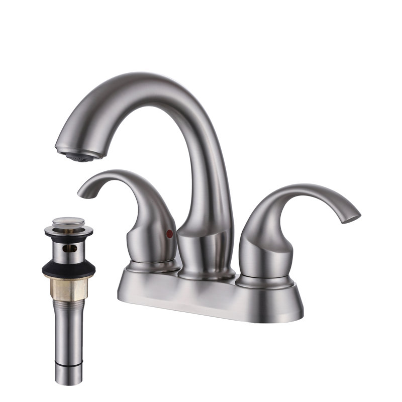 Brushed Nickel Double Handle Centerset Bathroom Faucet with Drain Kit