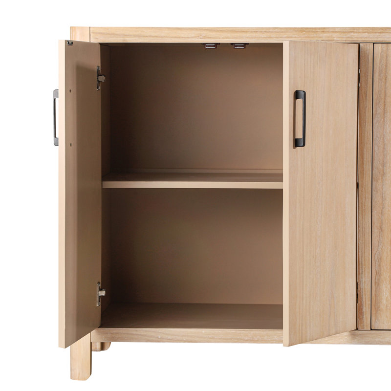 Armoire 4 portes de style campagnard avec finition vieillie Mirod, Naturel