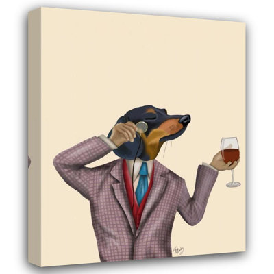 Art graphique sur toile tendue Trinx Fab Funky, titré: Dachshund Wine Snob
