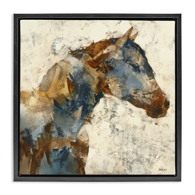 "Earthy Abstract Layered Horse", art mural sur toile flottante noire par Scott Brems, Cadre flottant noir de jais