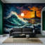 Papier peint mural paysage marin sombre, phare et vagues déchaînées-1688436917-1688436919