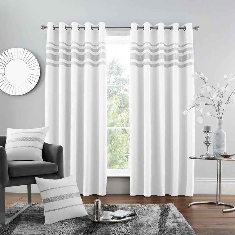 Kendal Decorative Blackout Curtain Panels with Glitter Stripe Eyelet Ring Top, Thermal Insulated Polyester Window Drapes for Living Room Bedroom