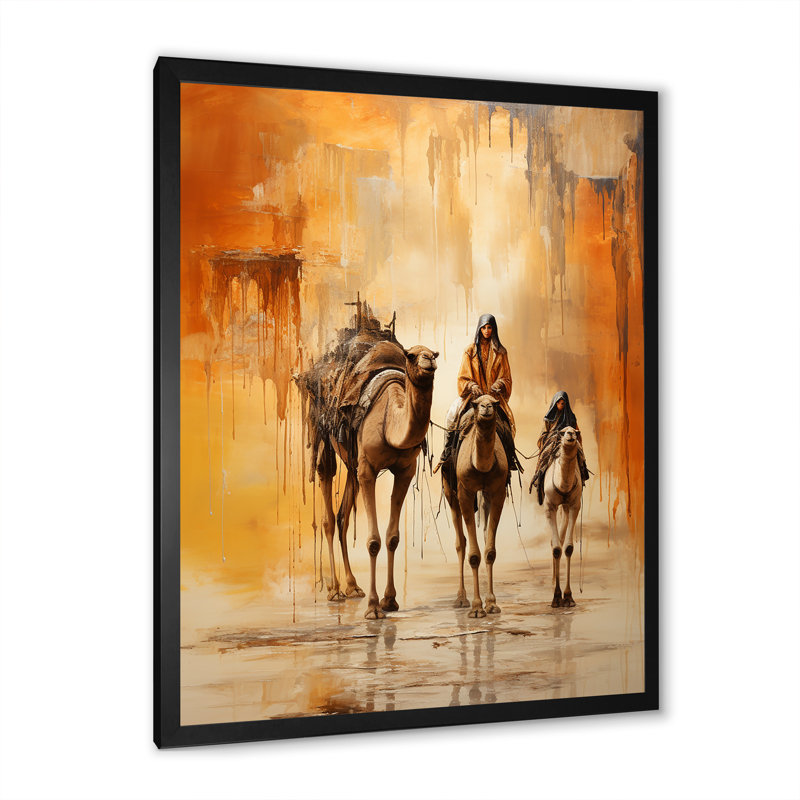 Voyage en arabe sur la route de la soie II - Art mural arabe, Cadre simple noir, H 20 po x l 12 po x P 1 po