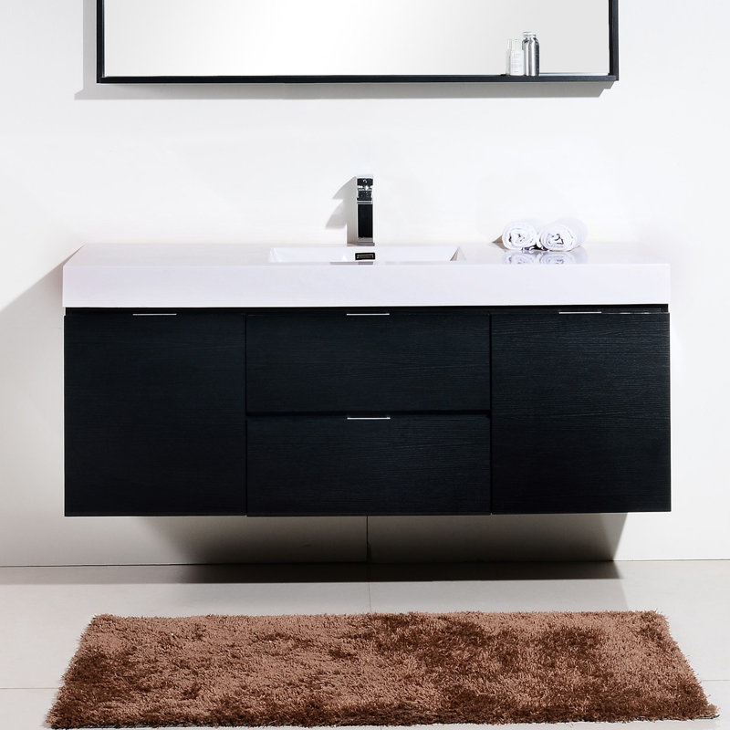 Radersburg 59'' Single Bathroom Vanity with Acrylic Top, Black
