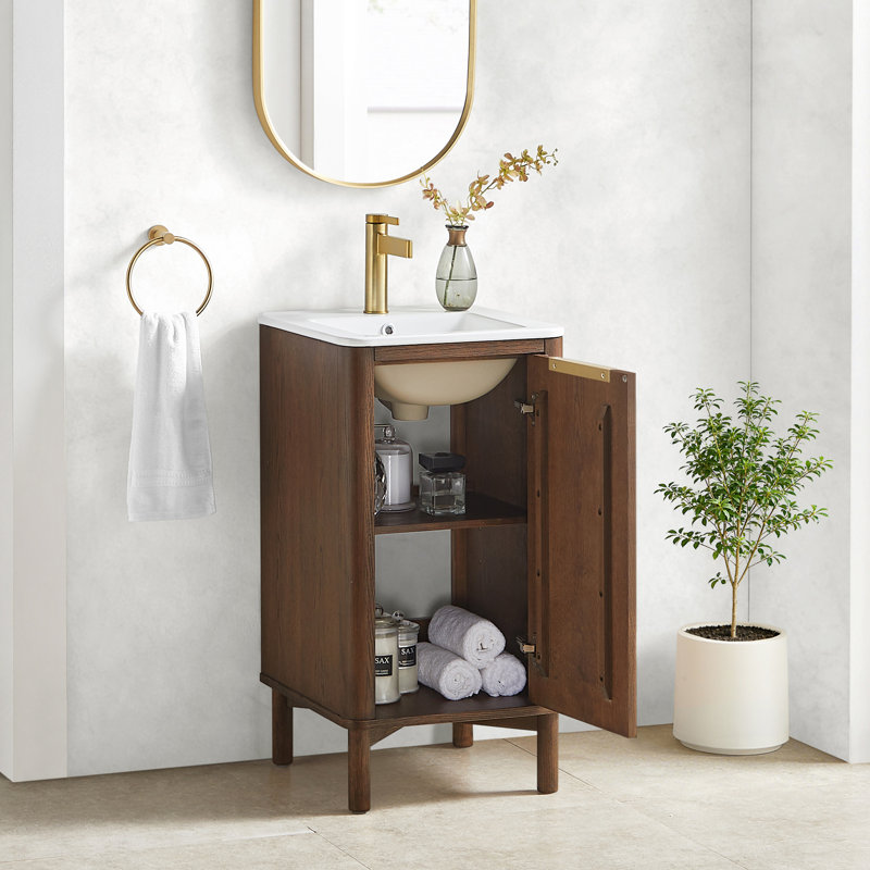 Mumbai 18" Single Bath Vanity in Aged Dark Brown Oak with Drop-In White Ceramic Basin Top, Aged Dark Brown Oak