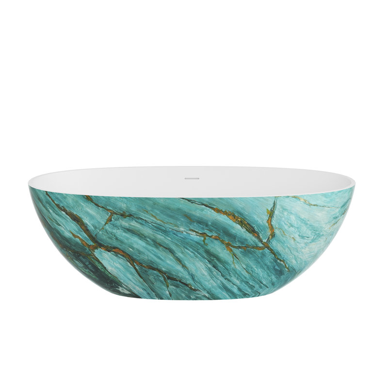 CASAINC 65"x 30" Freestanding Solid Surface Engineered Stone Bathtub with Marble Look