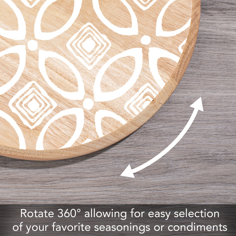CounterArt White Geo Pattern Wood Lazy Susan Turntable