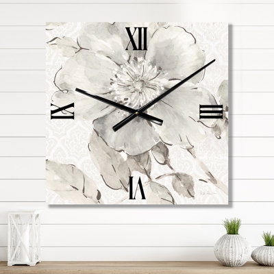 Indigold Grey Pivoines II - Horloge murale traditionnelle