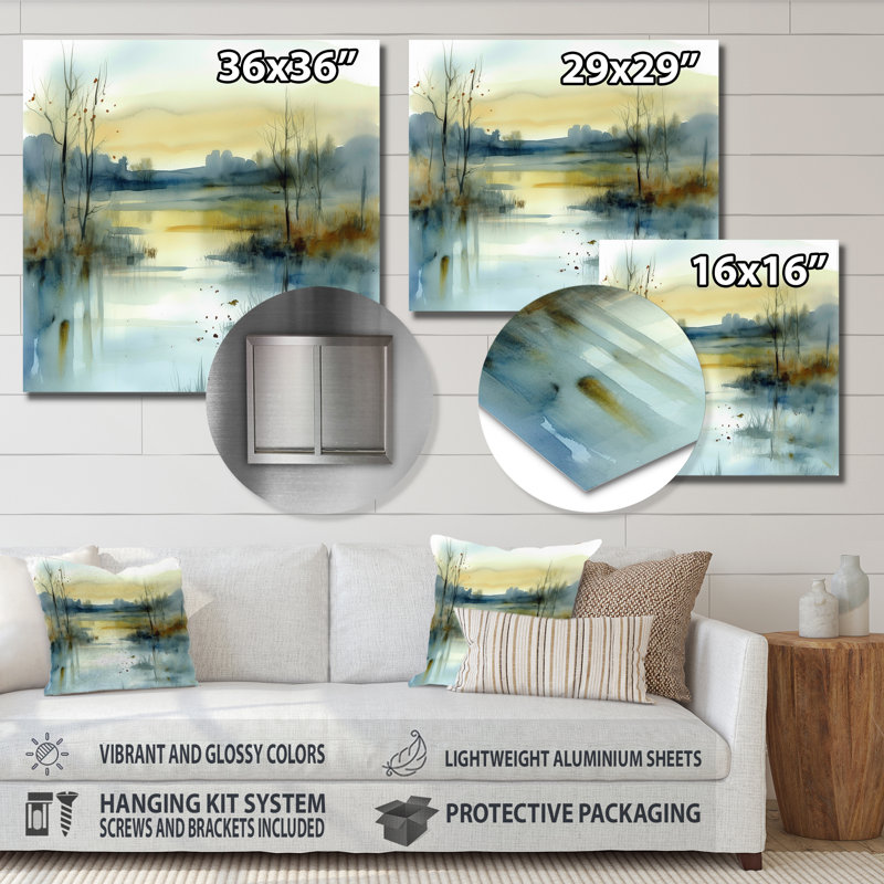 Été, paysage d'été, paysage III - décoration murale en métal, H 16 po x l 16 po x P 1 po