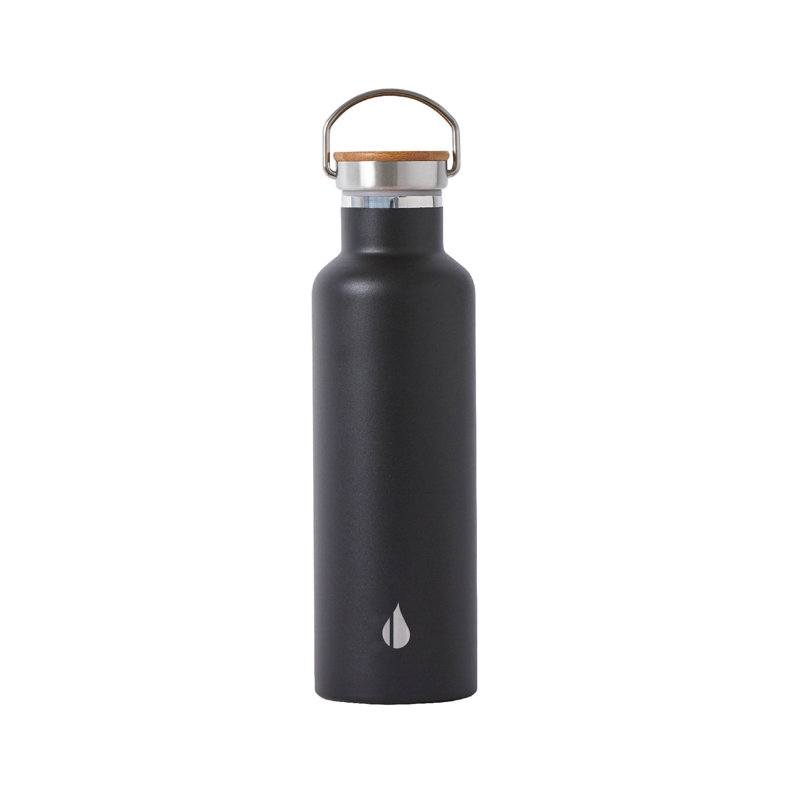 Bouteille d'eau isotherme à double paroi 25 oz avec couvercle en bambou Elemental Classic, Noir