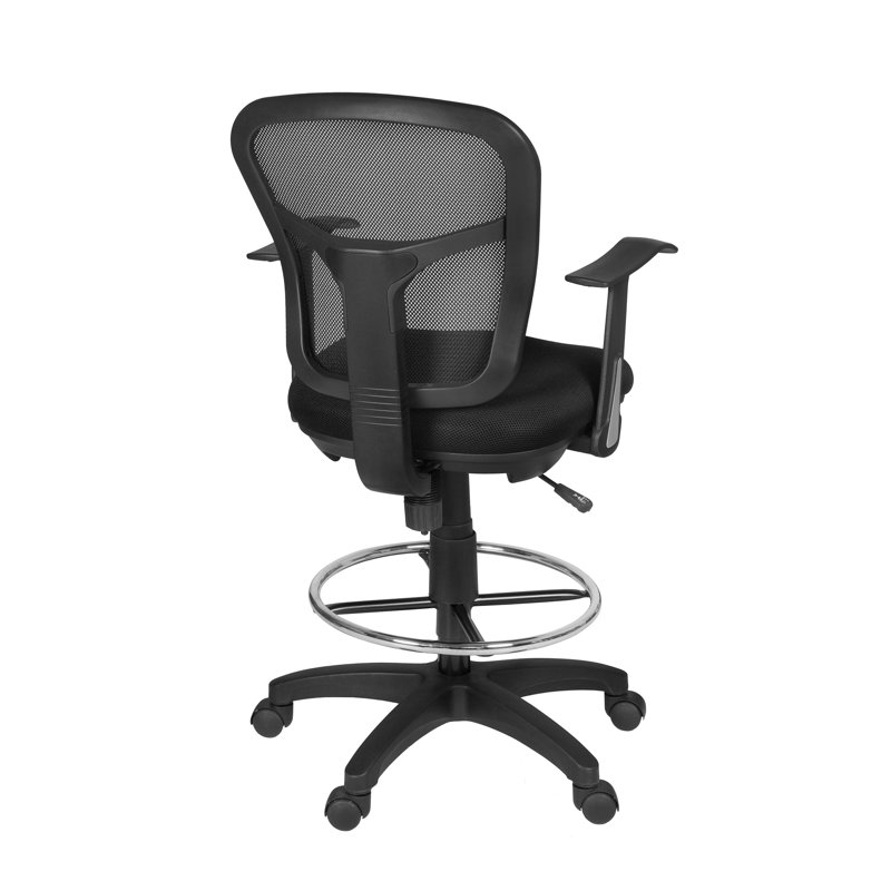 Harrison Mesh Back Rolling Adjustable Swivel Bar Height Drafting Stool with Arms, Black