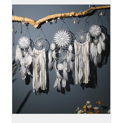 Ensemble de 5 décorations murales Boho Dreamcatcher pour cadeaux de la sorcière, fille de la déesse de la lune, décoration murale en macramé pour la maison, la chambre à coucher et le salon