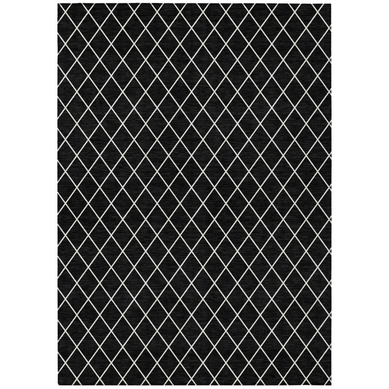Tapis intérieur / extérieur géométrique noir lavable 5 pi x 8 pi