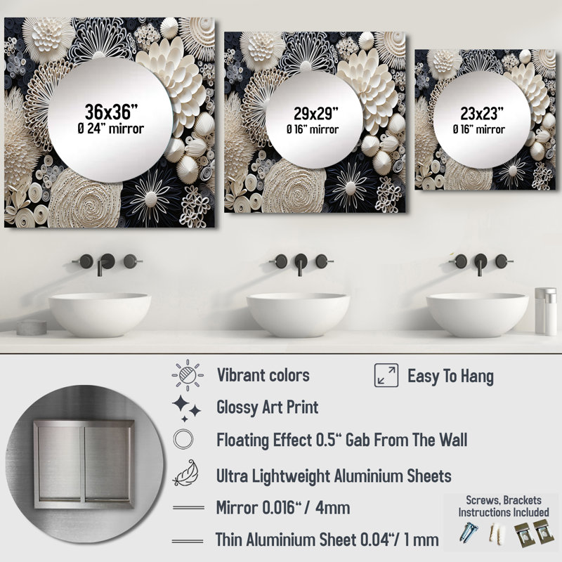 Jomei - Fleurs de corail gris I, corail sous l'eau, grand miroir carré pour décoration murale, 29 po x 29 po