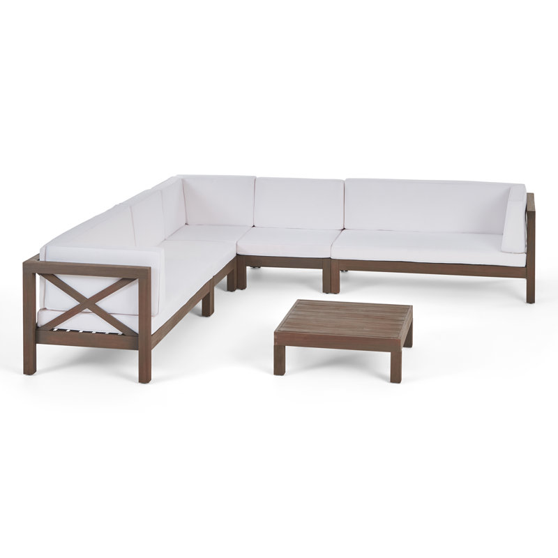 Jacklyn 6-Piece Solid Wood Modular Sectional with Cushions , Gray Frame / White Cushion