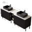 Meuble-lavabo double autoportant 72 po avec lavabos 72 po, 2 armoires de rangement rayées 30 po + tablette ouverte amovible 12 po, 2 vasques rectangulaires rayées noires avec comptoir Carrara blanc, noir