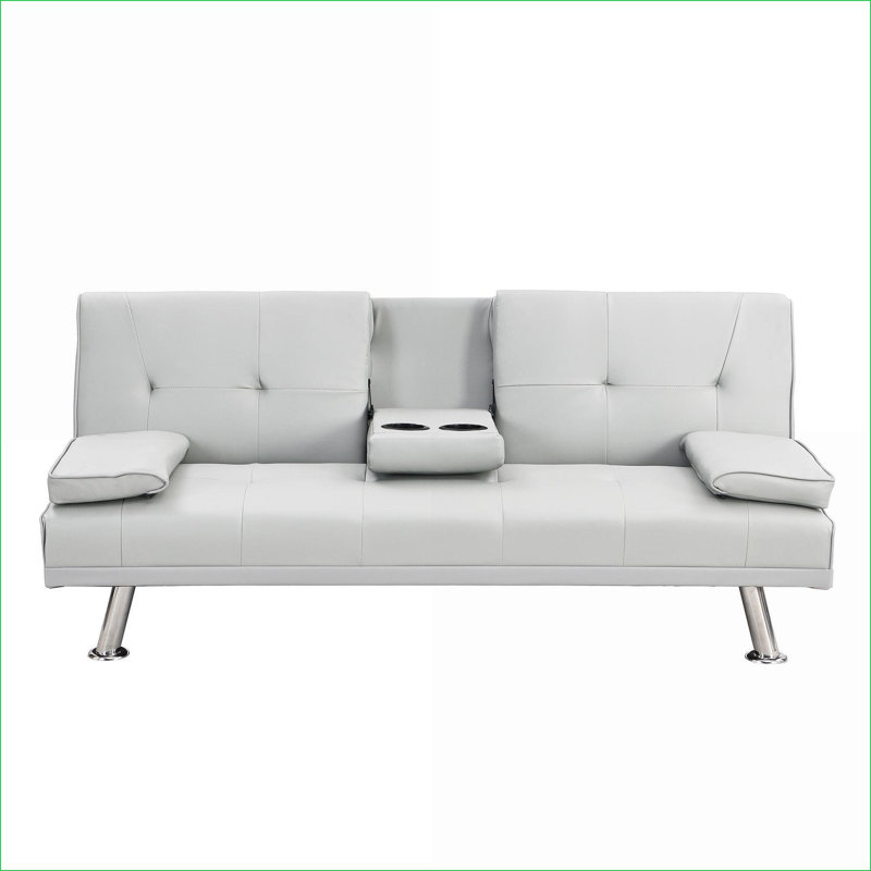 Sofas | Modern Convertible Futon Sofa Bed, Fits Living Room Dorm Bedroom Office, Wood Frame, 600LBS Capacity | off-white | PVC