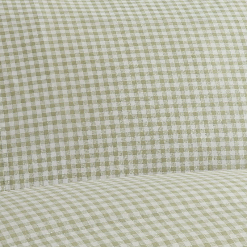 Ensemble de draps en percale 100% coton à densité de tissage 250 fils Gingham, Vert