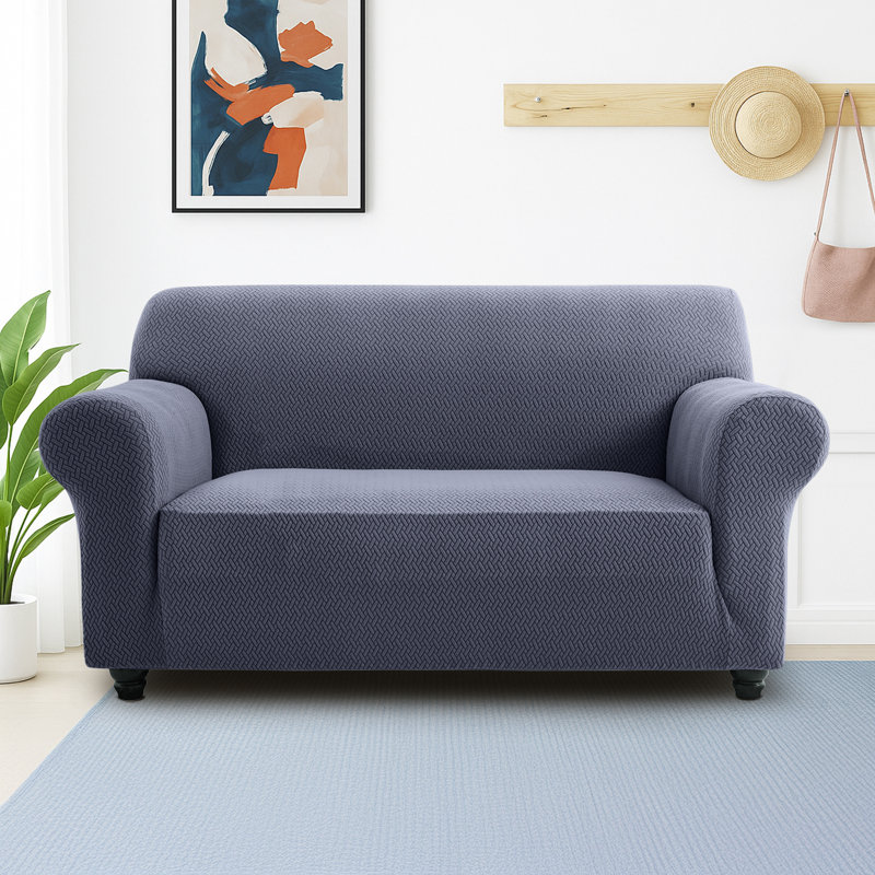 Jacquard Pattern Stretchable Spandex Sofa Slipcover - Stylish Sofa Protector, Blue/Grey, 179cm H x 224cm W - (2 Seater)
