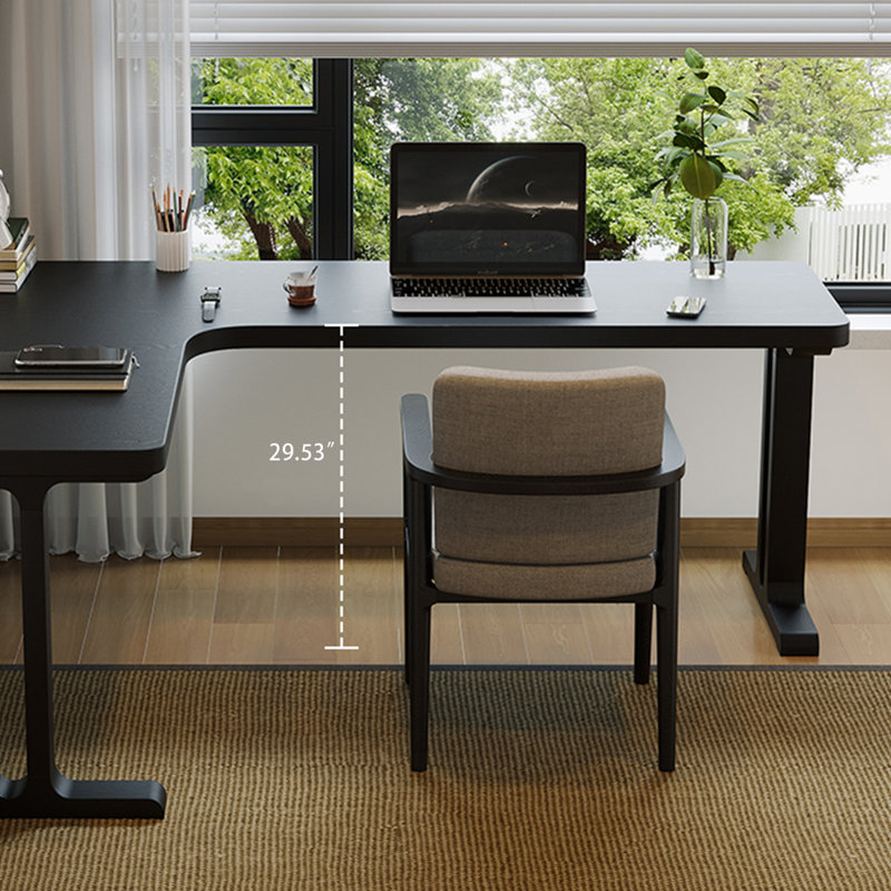 Black L-Shaped Solid Wood desks, 29.53" H x 62.99" W x 55.12" D, Left Hand Return
