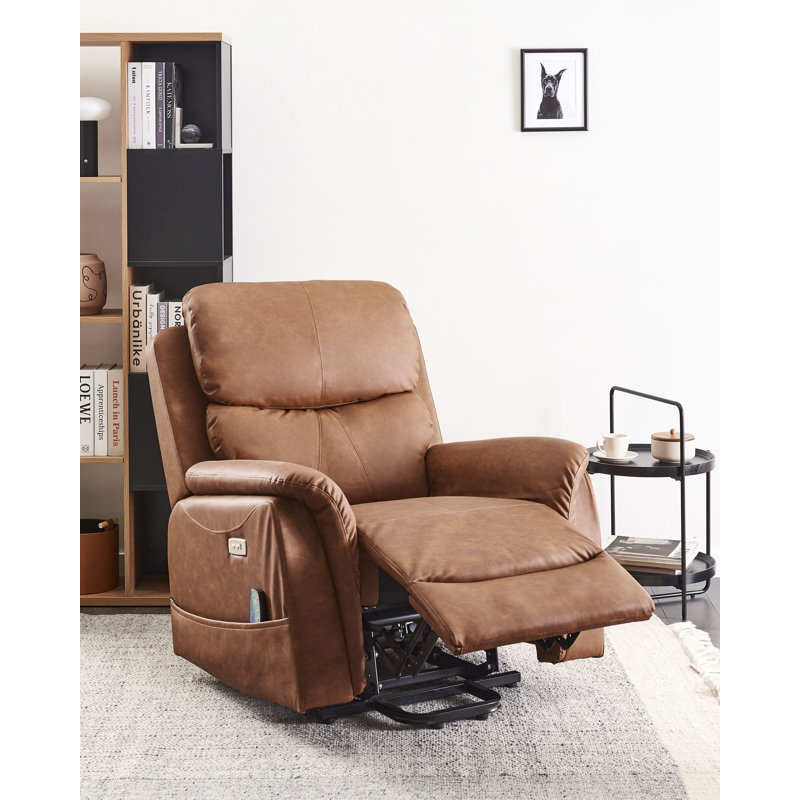 85cm Wide Lift Assist Standard Recliner with Massager, Glorie Brown