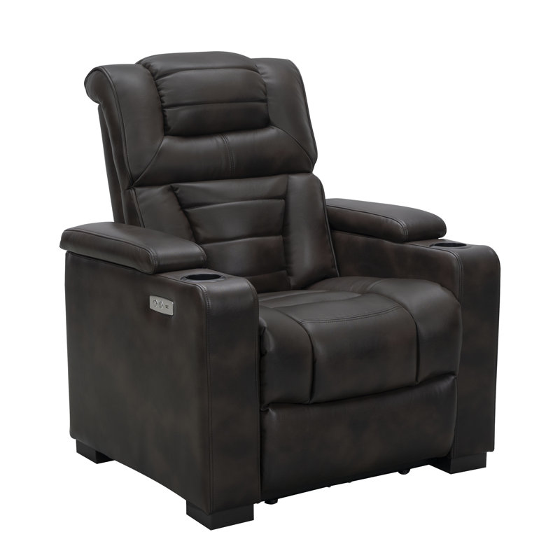 Fauteuil inclinable de cinéma maison en similicuir de 38,5 po de large Osterdock, Simili cuir brun foncé