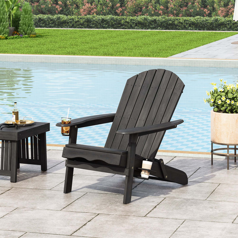Bellwood Adirondack Chair With Folding Design And Cup Holders, Perfect For Outdoor Relaxation And Rustic Charm., Dark Gray
