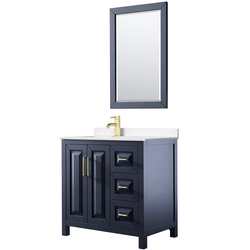Daria 36'' Single Bathroom Vanity with Cultured Marble Top, Brushed Gold, Giotto Quartz, Blue