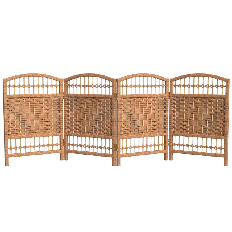 Short Fiber Weave Folding Screen, 4, Natural, 35.5"H