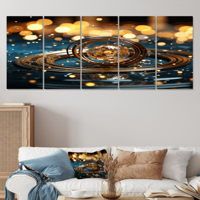 Sphère dorée sarcelle - ensemble de décorations murales abstraites 5 pièces