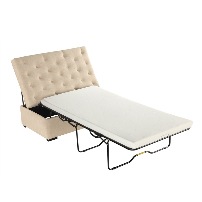 Repose-pieds Darwin convertible capitonné en lin avec lit pliant, Beige