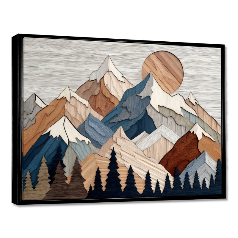 «Blue Bold Mountains Landscape», impression sur toile abstraite bleue, H 40 po x l 30 po, Reproduction avec cadre flottant
