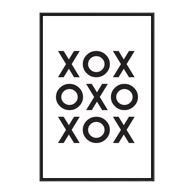 Xox - reproduction d'impression, H 60 po x l 40po x P 1,5 po, Toile avec cadre noir, Pas de tapis
