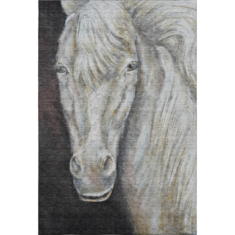 Premium Machine Washable Mayfield AMF2080 Animal Rug, Ivory, 3' x 5'